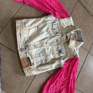 Amethyst Jeans Juniors Size Small Jean Jacket With Pink Sleeves NEW Denim